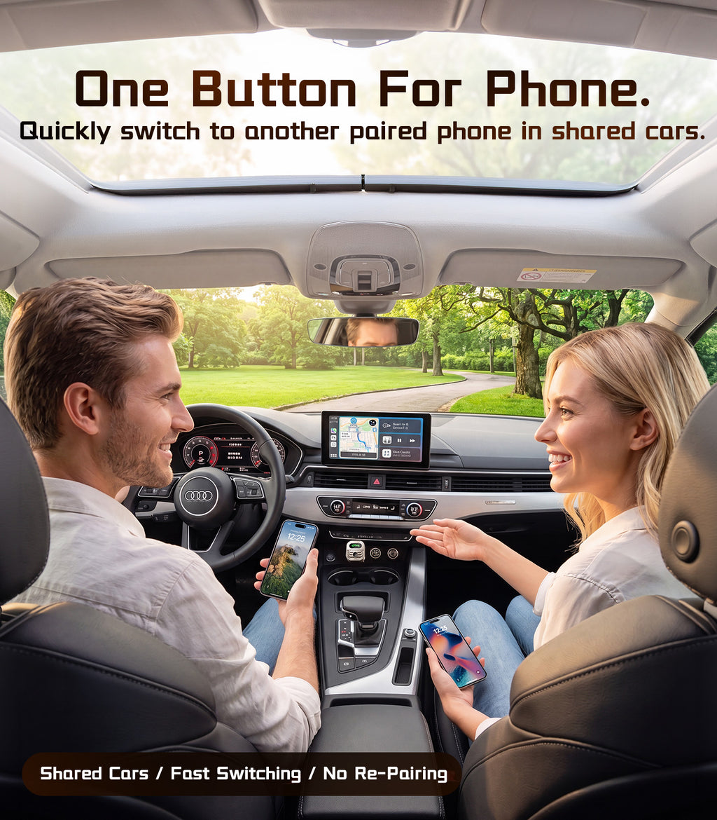 2026 Wireless CarPlay Adapter for iPhone & Android Auto with One-Click Switch, Fast Auto-Connect Bluetooth Car Play Adapter Plug & Play Apple Car Play Dongle Fits 1000+ Vehicles with USB A/C