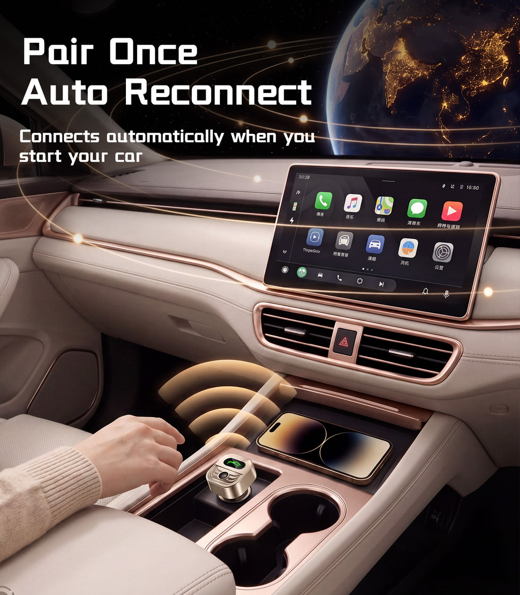 2026 Wireless CarPlay Adapter for iPhone & Android Auto with One-Click Switch, Fast Auto-Connect Bluetooth Car Play Adapter Plug & Play Apple Car Play Dongle Fits 1000+ Vehicles with USB A/C