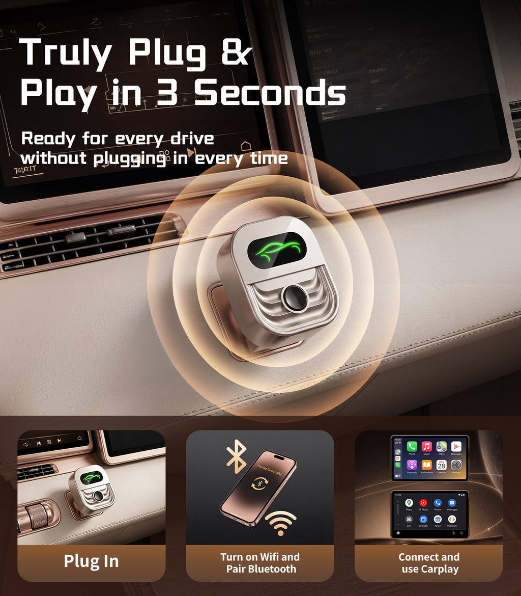 2026 Wireless CarPlay Adapter for iPhone & Android Auto with One-Click Switch, Fast Auto-Connect Bluetooth Car Play Adapter Plug & Play Apple Car Play Dongle Fits 1000+ Vehicles with USB A/C