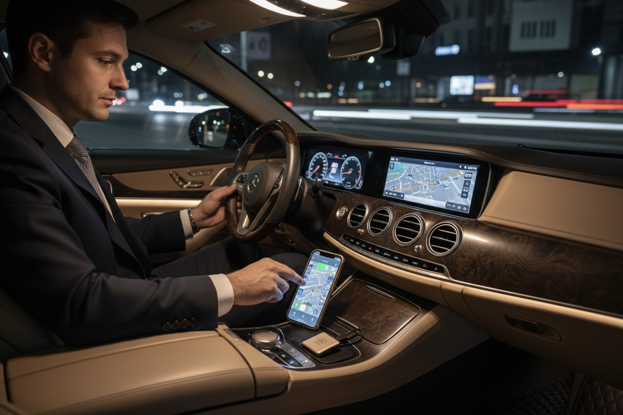 商务人士车内使用CarPlay